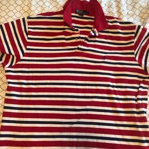 Red, white and blue polo shirt